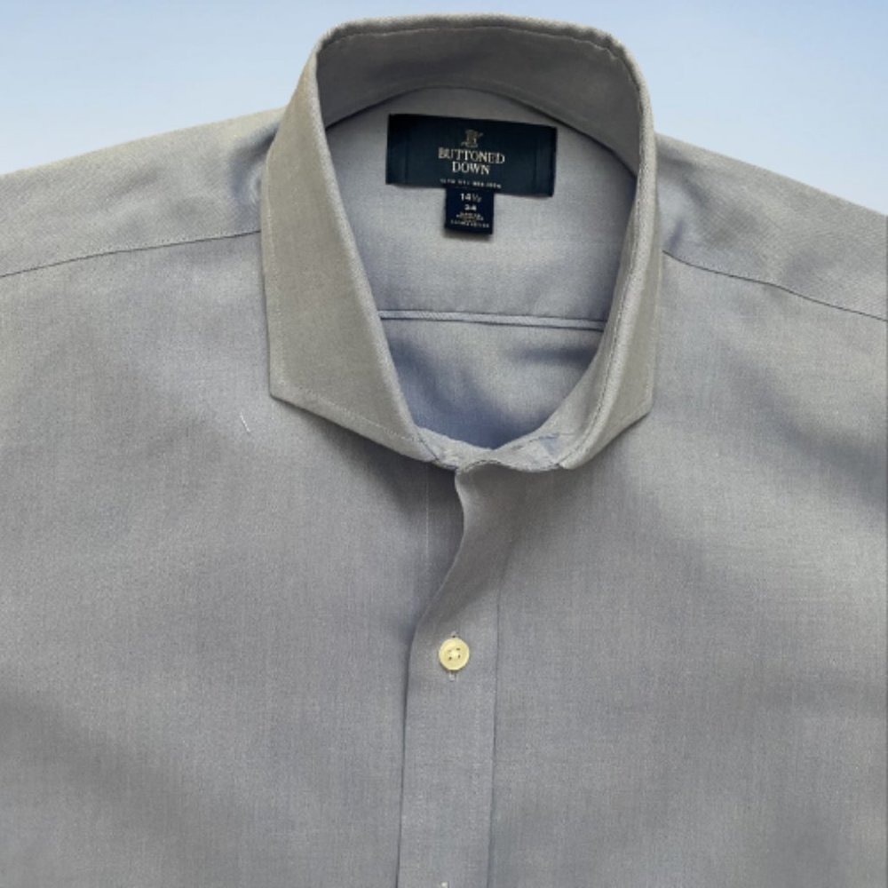 Light Blue Buttoned Down men's dress shirt size slim fit non-iron 14.5 / 34 - Picture 4 of 6